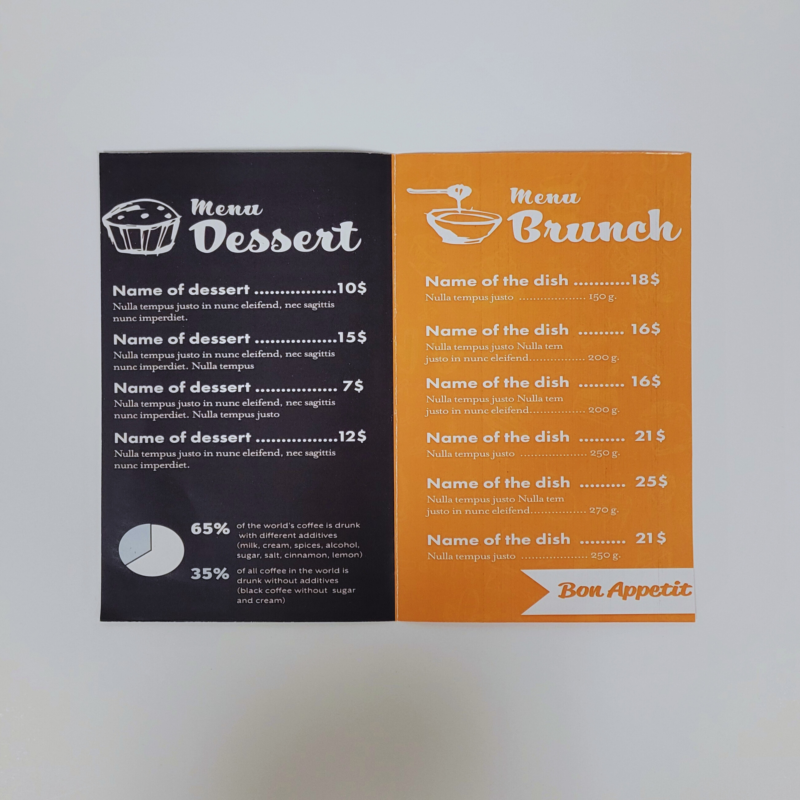 8.5 x 11 Half Fold Menu